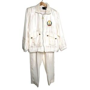 Mureli 100% Silk Sailing Graphic Full Zip Jacket & Elastic Waist Pants Set Sz M